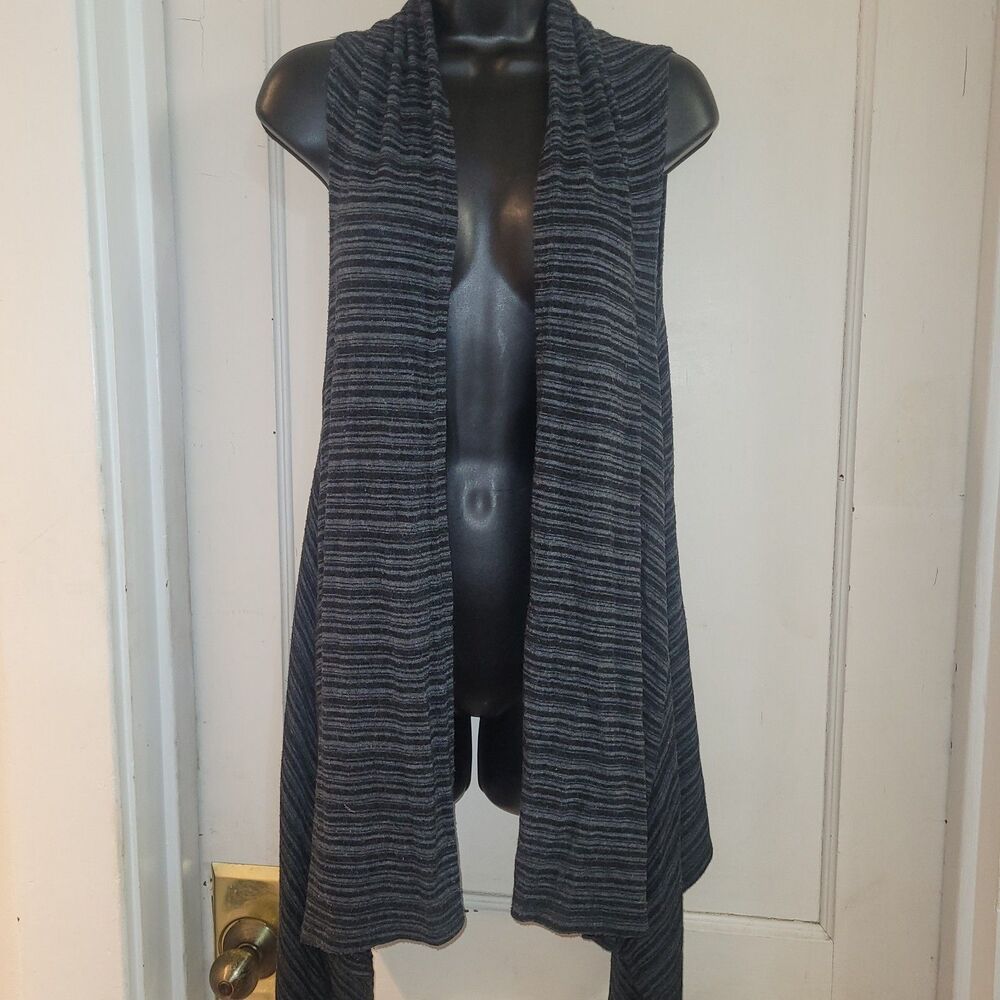 Black and gray striped vest asymmetrical hem Large?